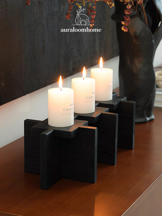 Obsidian Ember Charred Wood Candle Holder