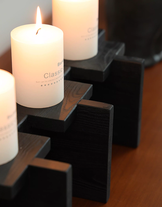 Obsidian Ember Charred Wood Candle Holder